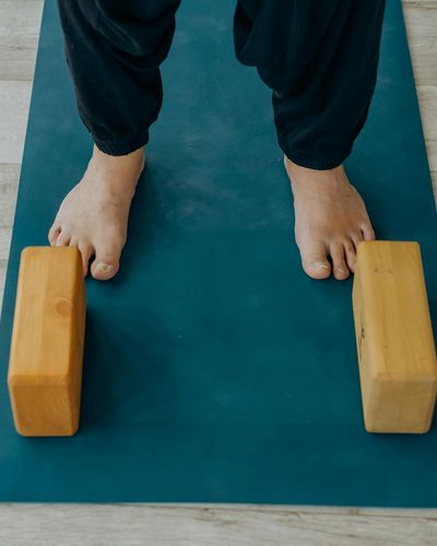 Yoga mat and accessories on the floor